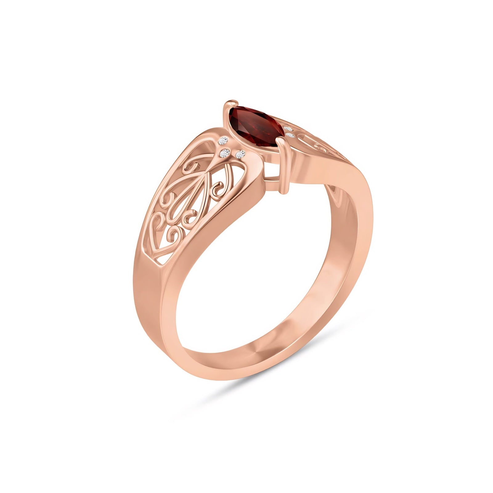 Rose Gold Petal Ring Garnet 10K — Penelope