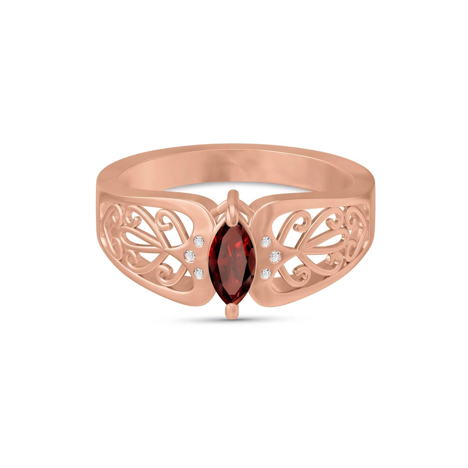 Rose Gold Petal Ring Garnet 10K — Penelope