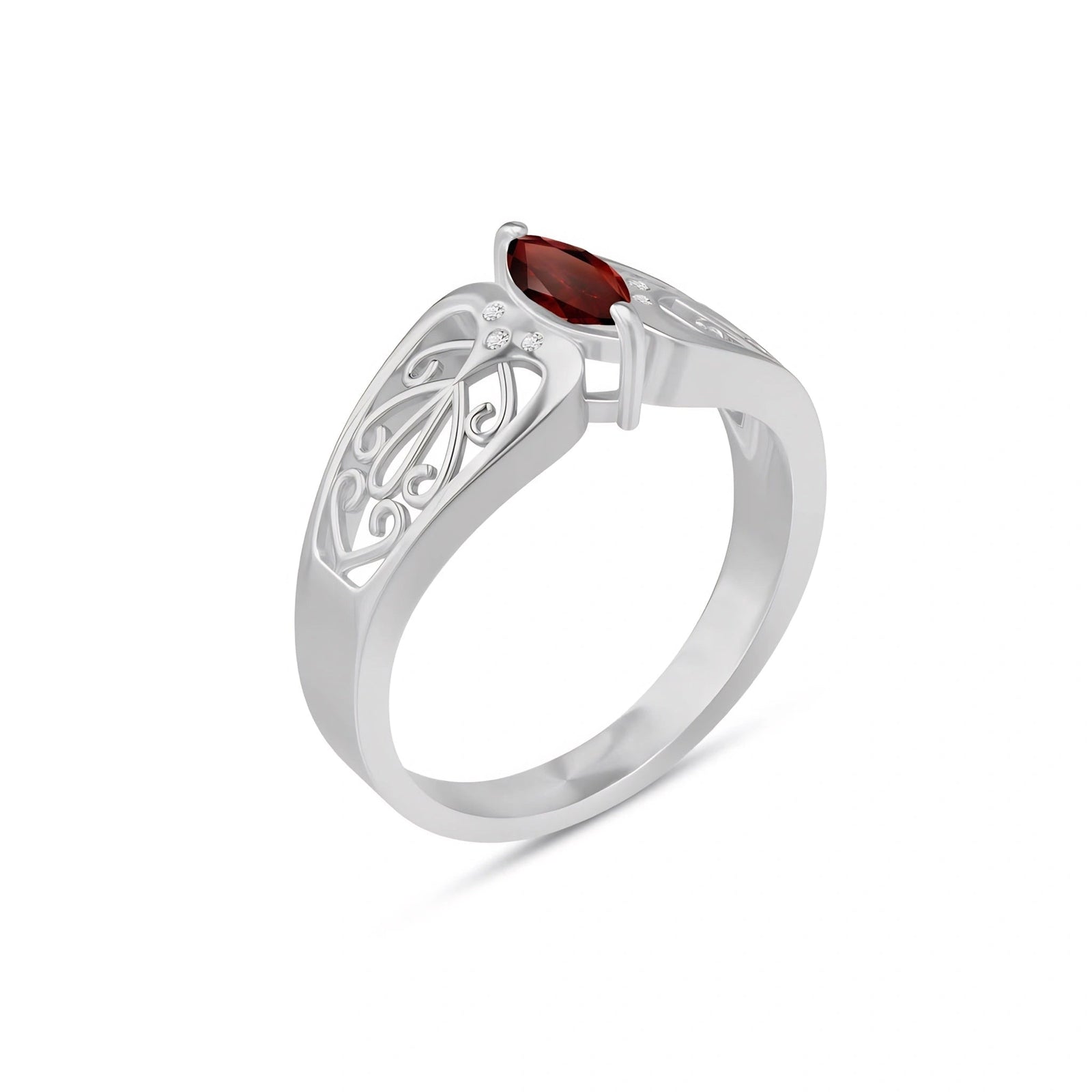 White Gold Petal Ring Garnet 10K — Penelope