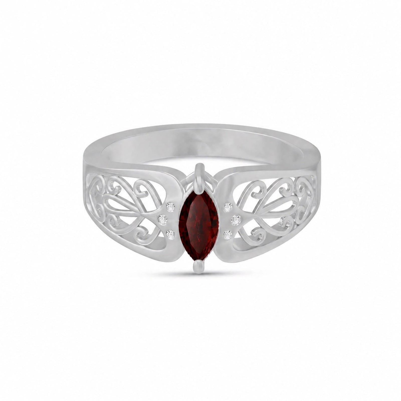 White Gold Petal Ring Garnet 10K — Penelope