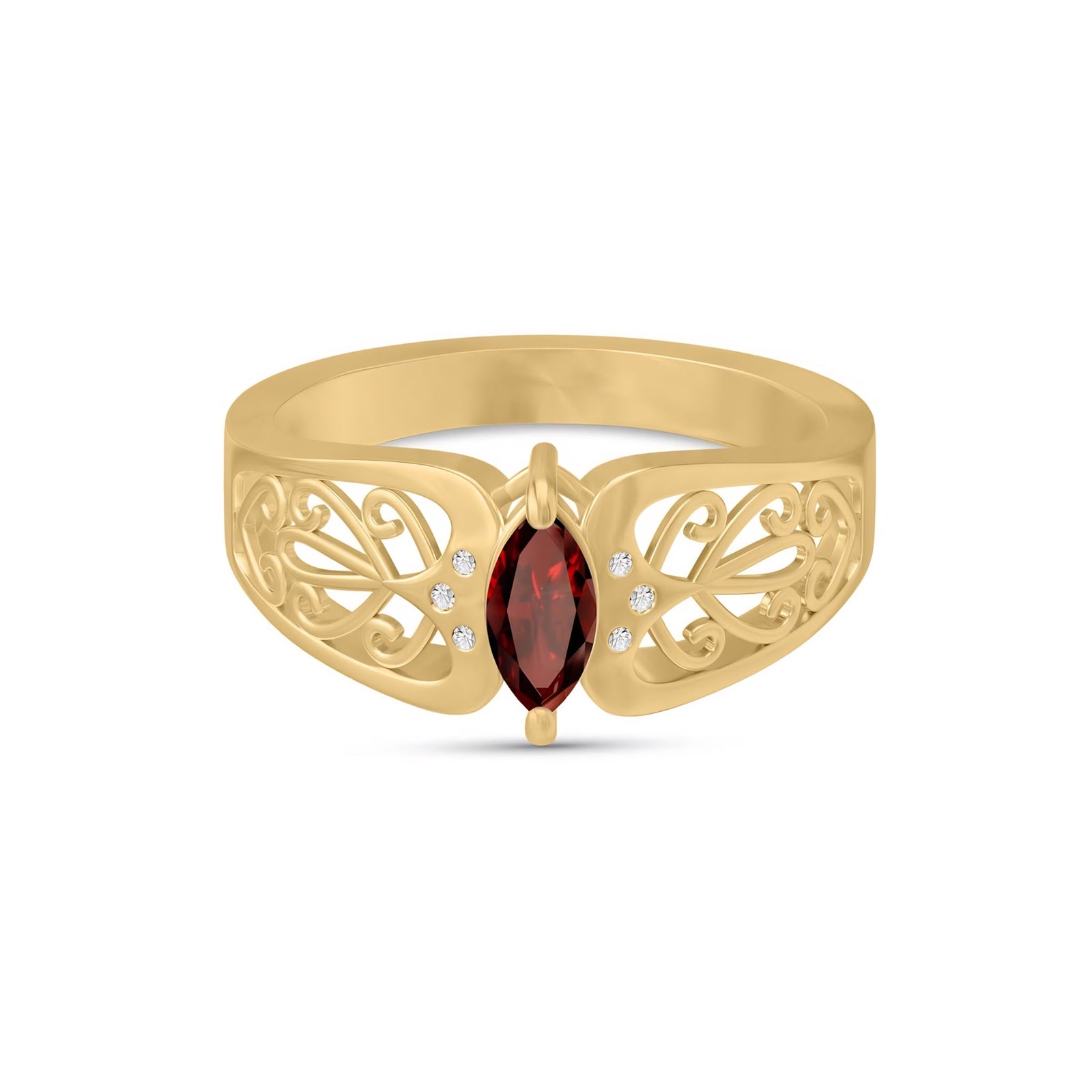 Yellow Gold Petal Ring Garnet 10K — Penelope