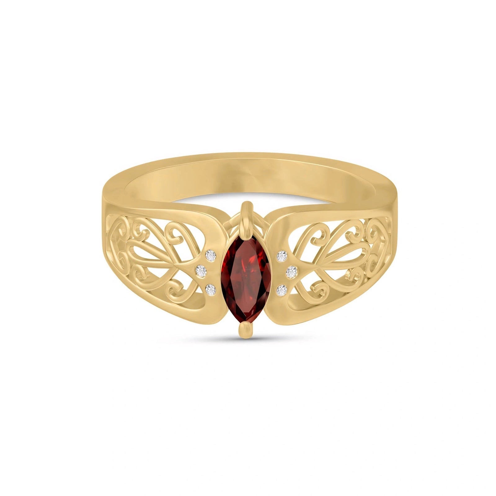 Yellow Gold Petal Ring Garnet 10K — Penelope