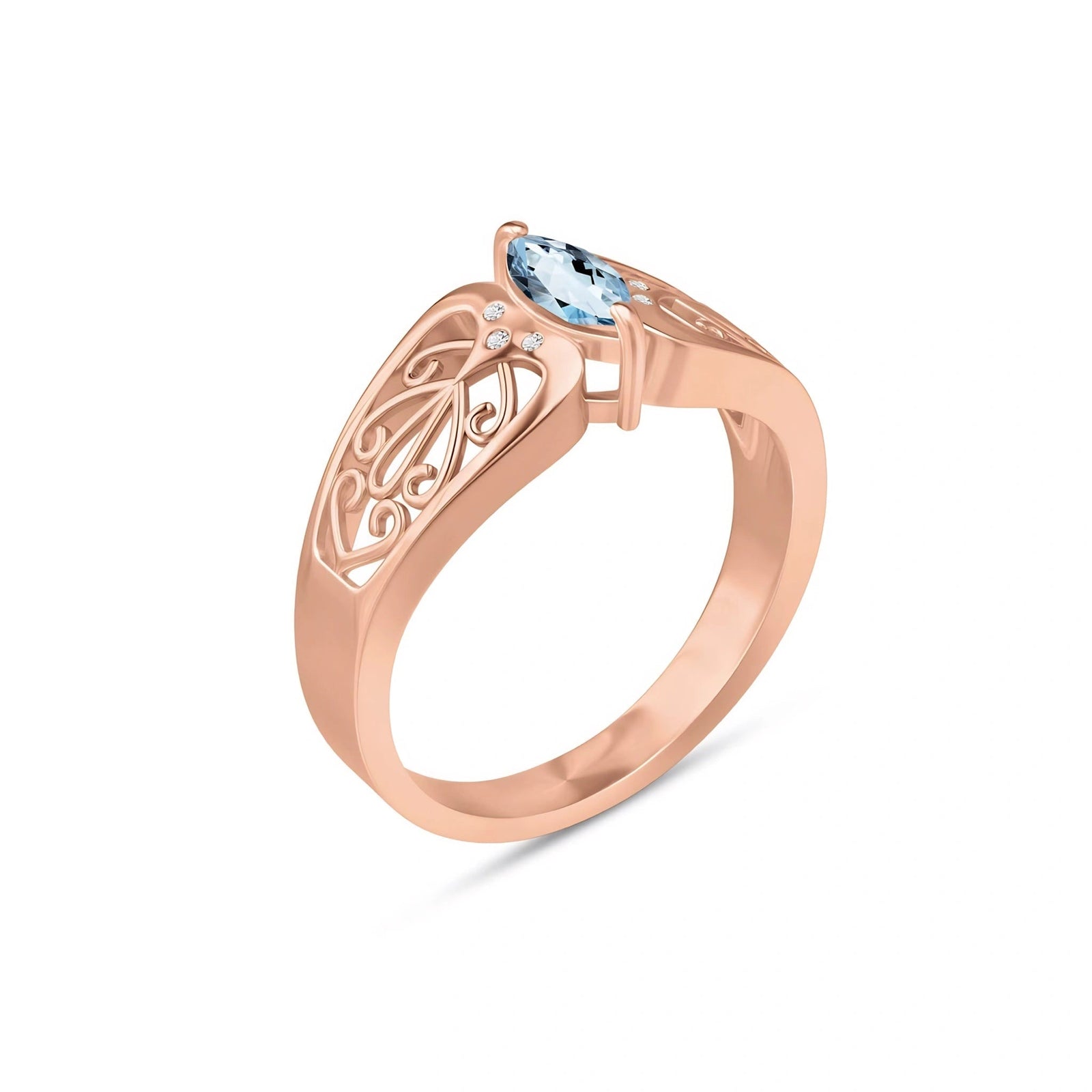 Rose Gold Petal Ring Aquamarine 10K — Penelope