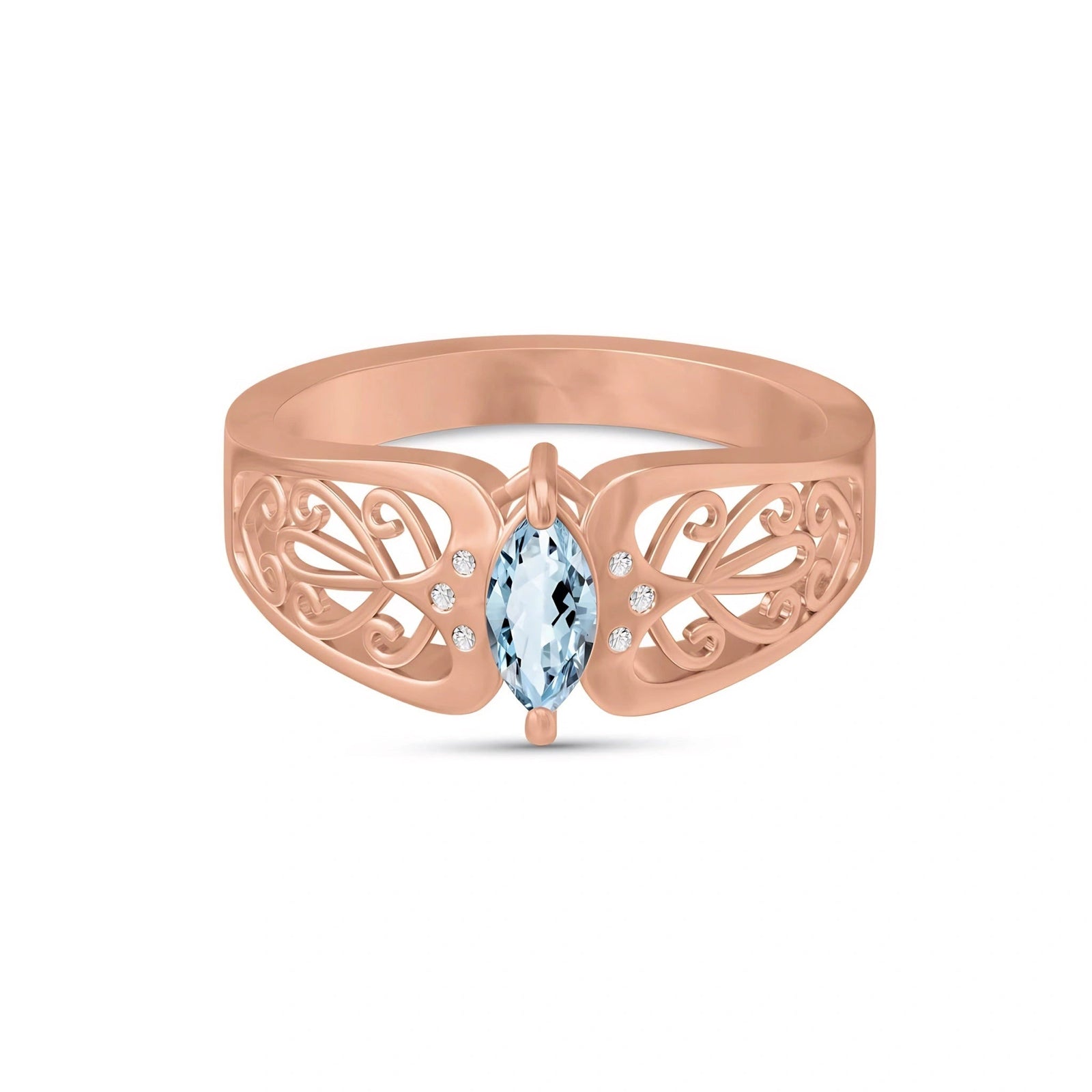 Rose Gold Petal Ring Aquamarine 10K — Penelope