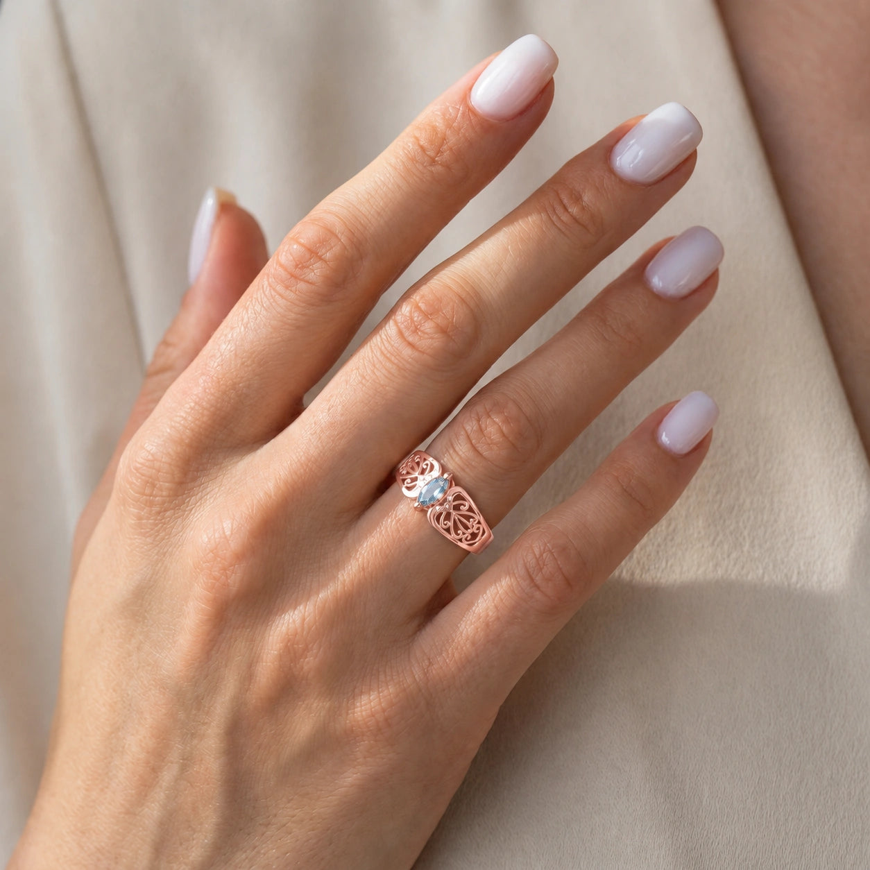 Rose Gold Petal Ring Aquamarine 10K — Penelope