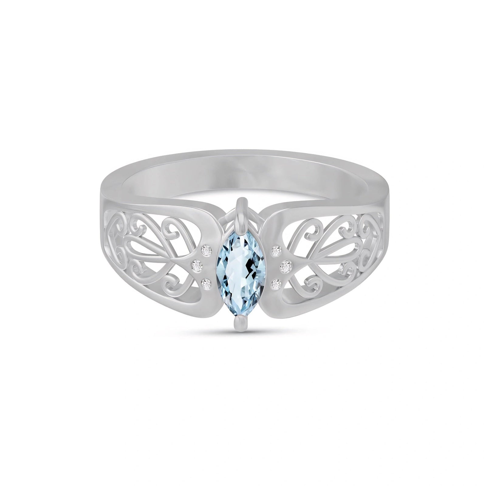 White Gold Petal Ring Aquamarine 10K — Penelope