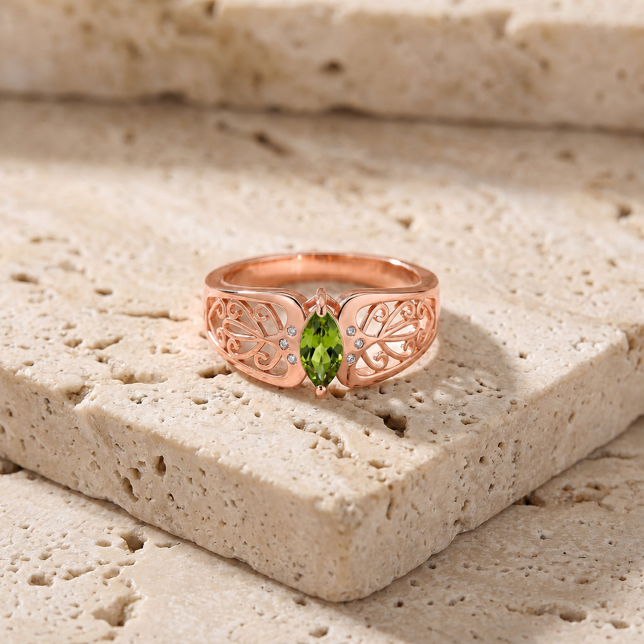 Rose Gold Petal Ring Green Amethyst 10K — Penelope