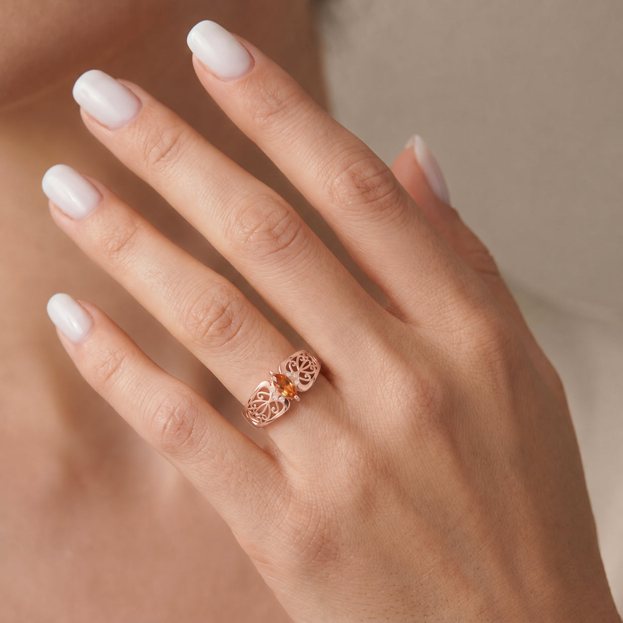 Rose Gold Petal Ring Green Amethyst 10K — Penelope