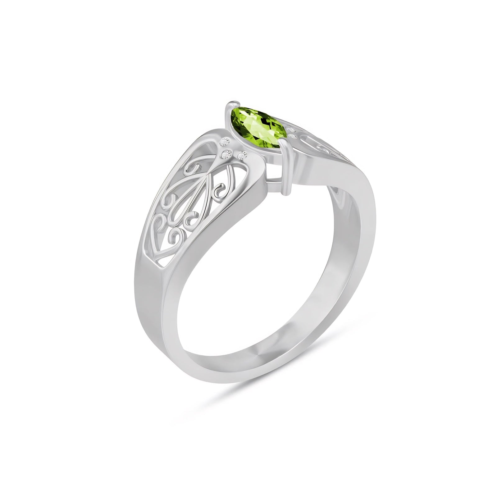 White Gold Petal Ring Green Amethyst 10K — Penelope