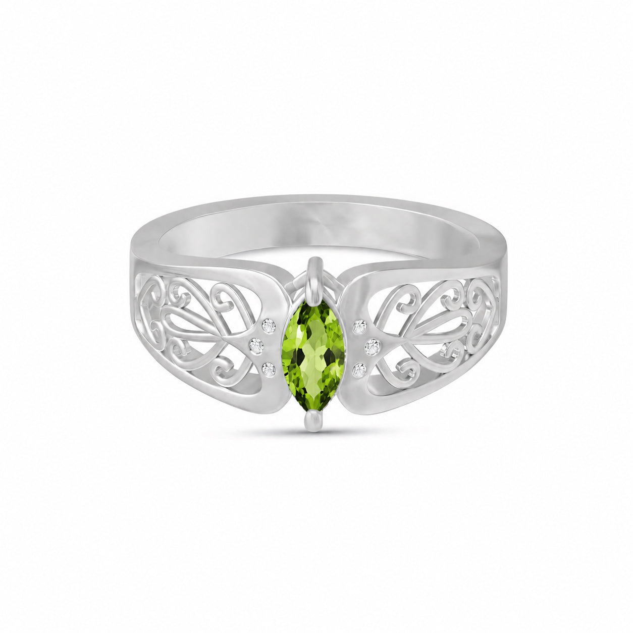 White Gold Petal Ring Green Amethyst 10K — Penelope