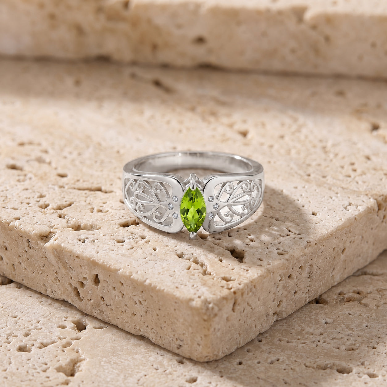 White Gold Petal Ring Green Amethyst 10K — Penelope