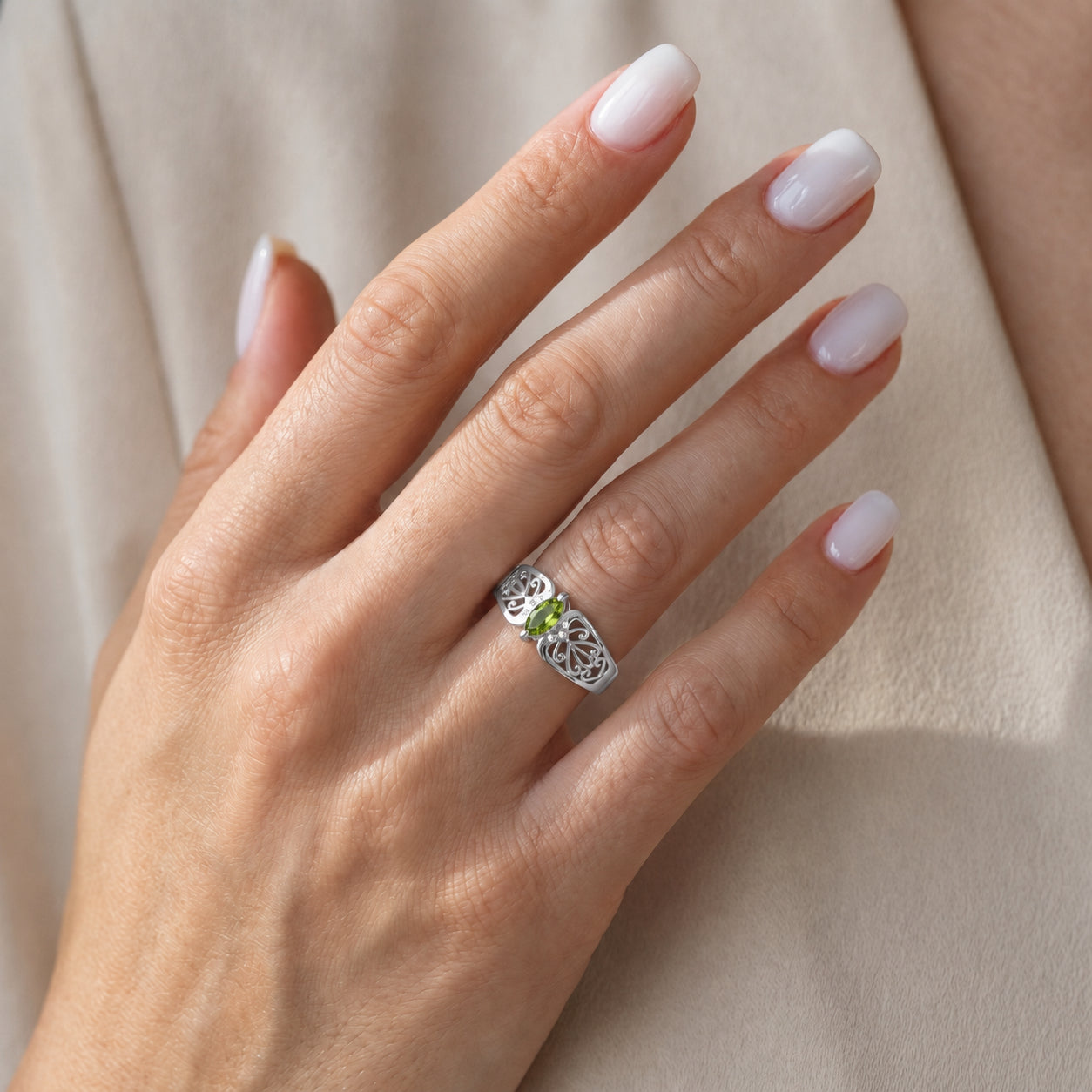 White Gold Petal Ring Green Amethyst 10K — Penelope