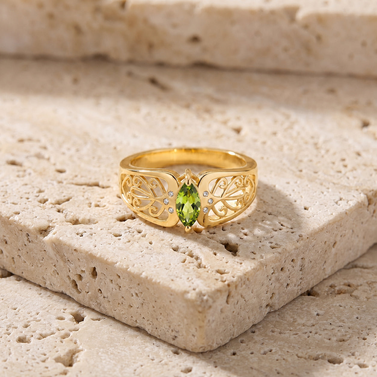 Yellow Gold Petal Ring Green Amethyst 10K — Penelope