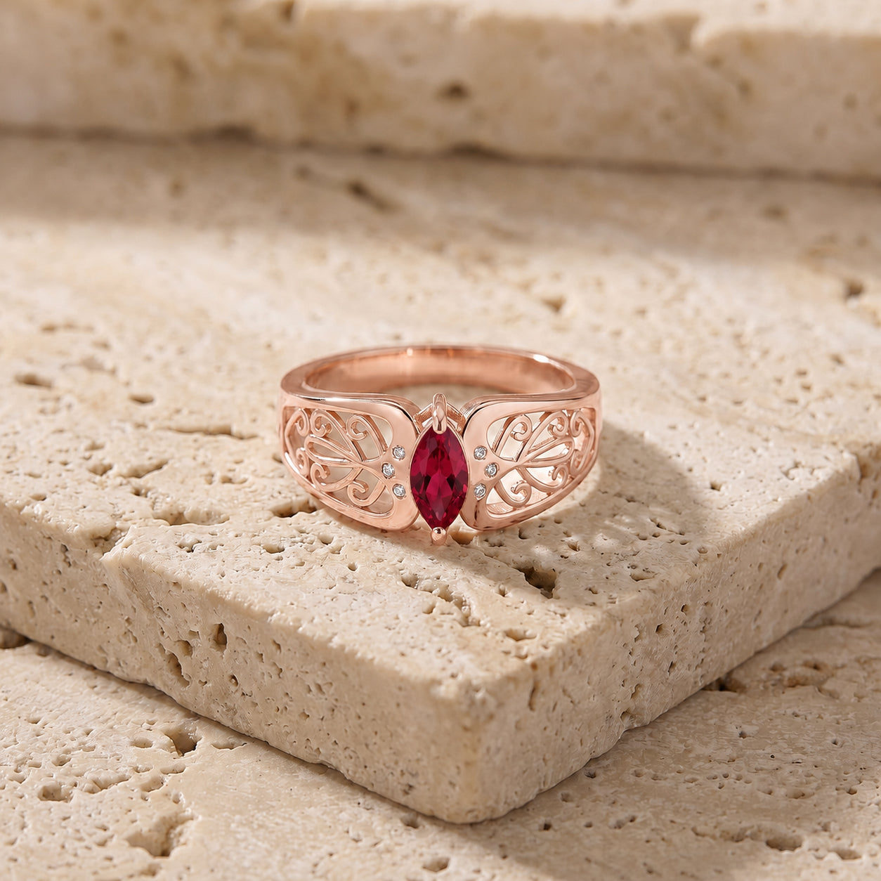 Rose Gold Petal Ring Ruby 10K — Penelope