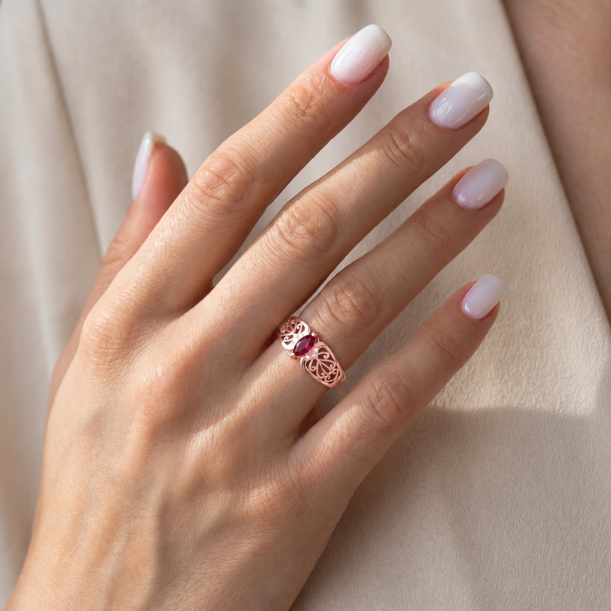 Rose Gold Petal Ring Ruby 10K — Penelope