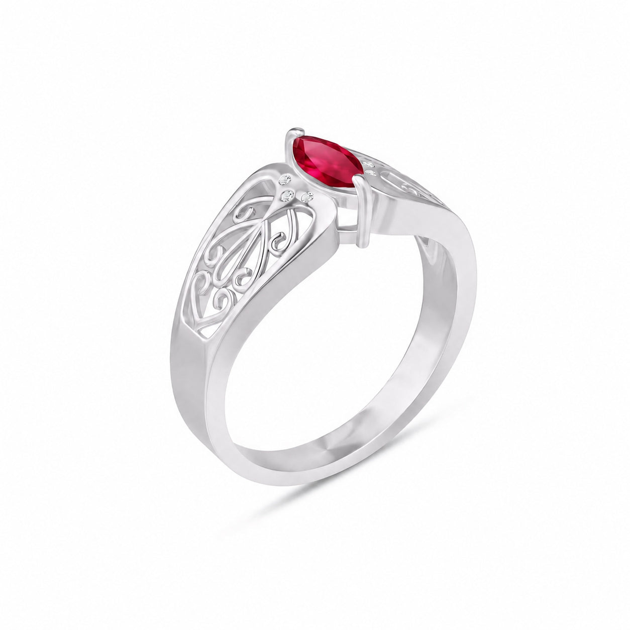White Gold Petal Ring Ruby 10K — Penelope