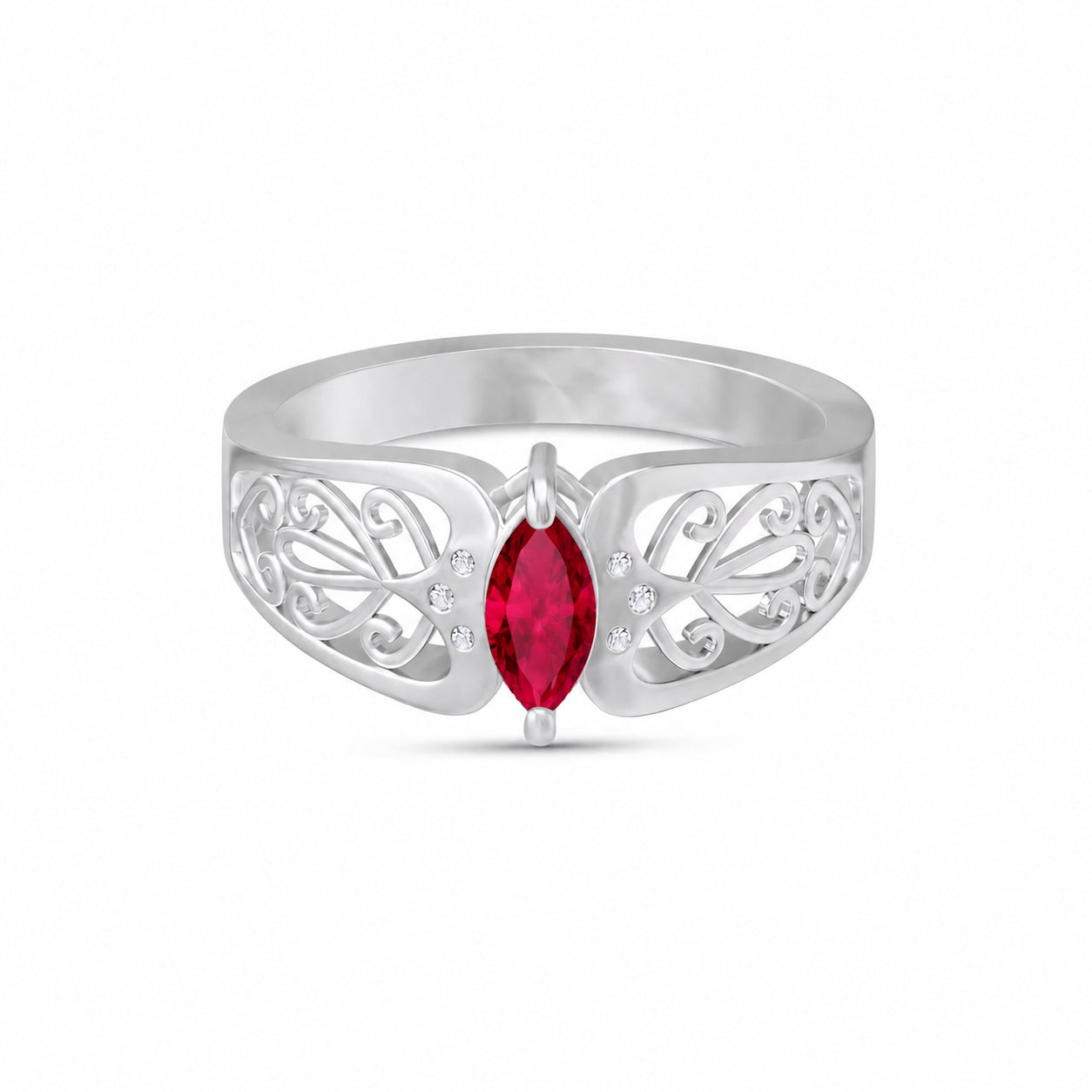 White Gold Petal Ring Ruby 10K — Penelope