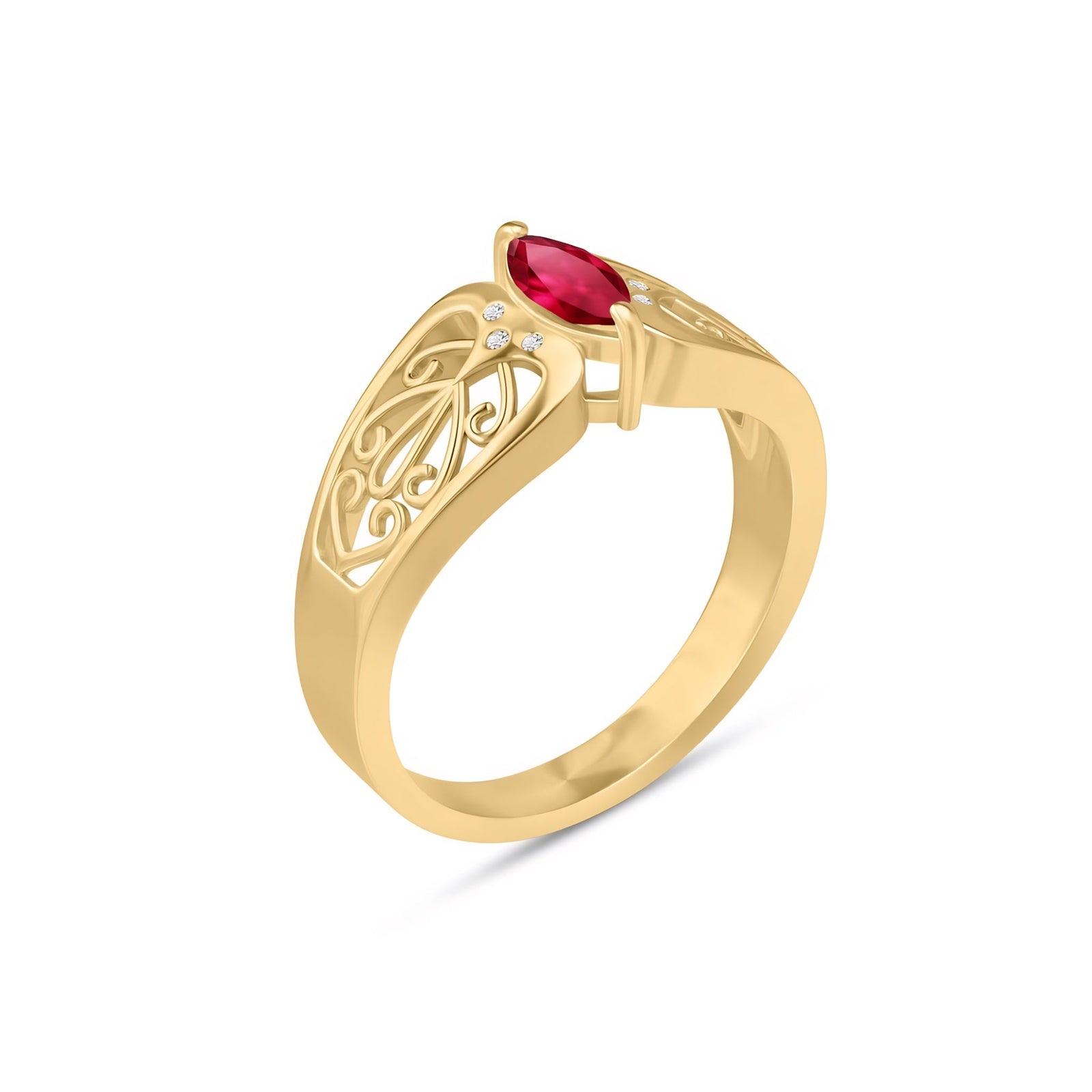 Yellow Gold Petal Ring Ruby 10K — Penelope