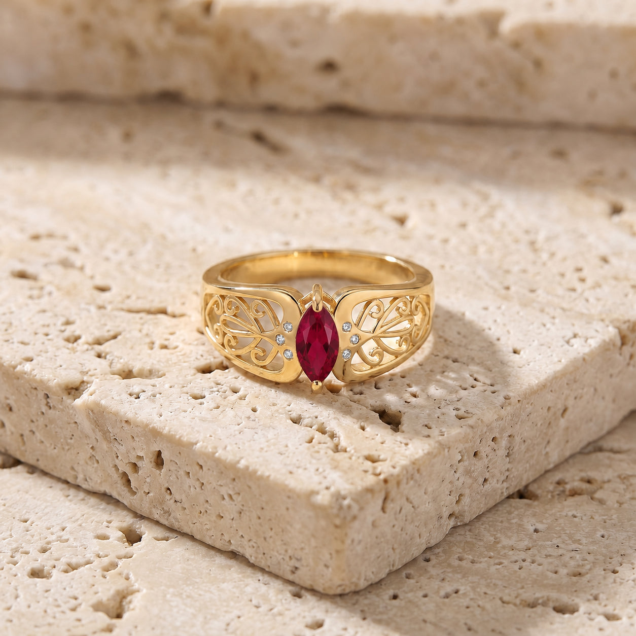 Yellow Gold Petal Ring Ruby 10K — Penelope