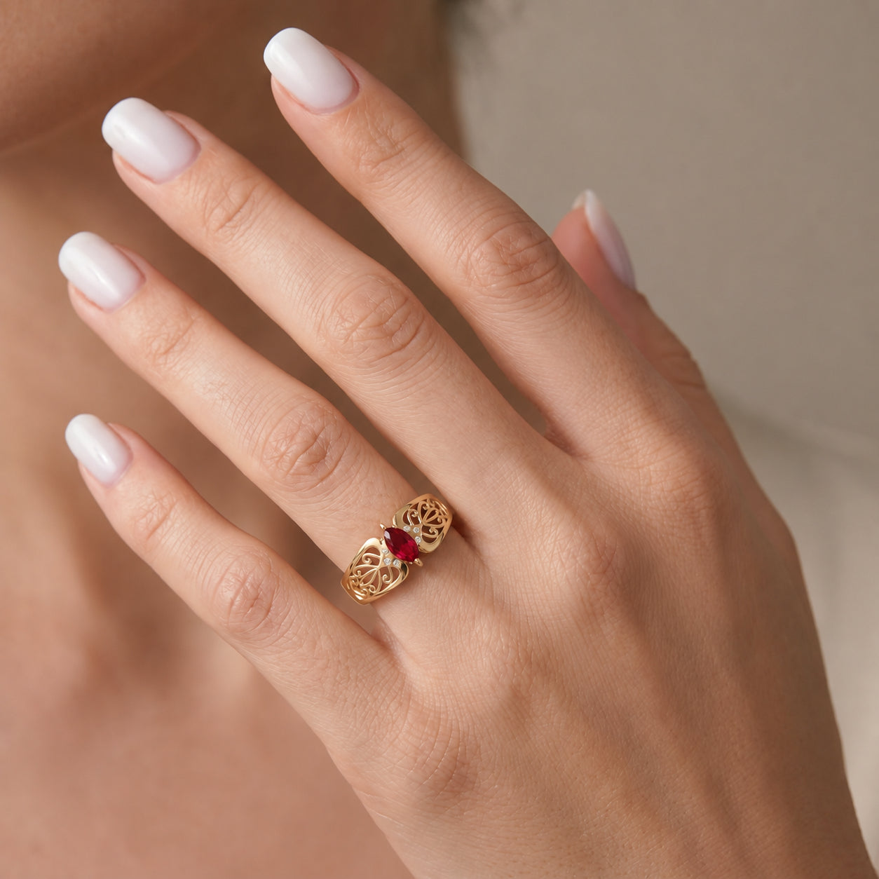 Yellow Gold Petal Ring Ruby 10K — Penelope