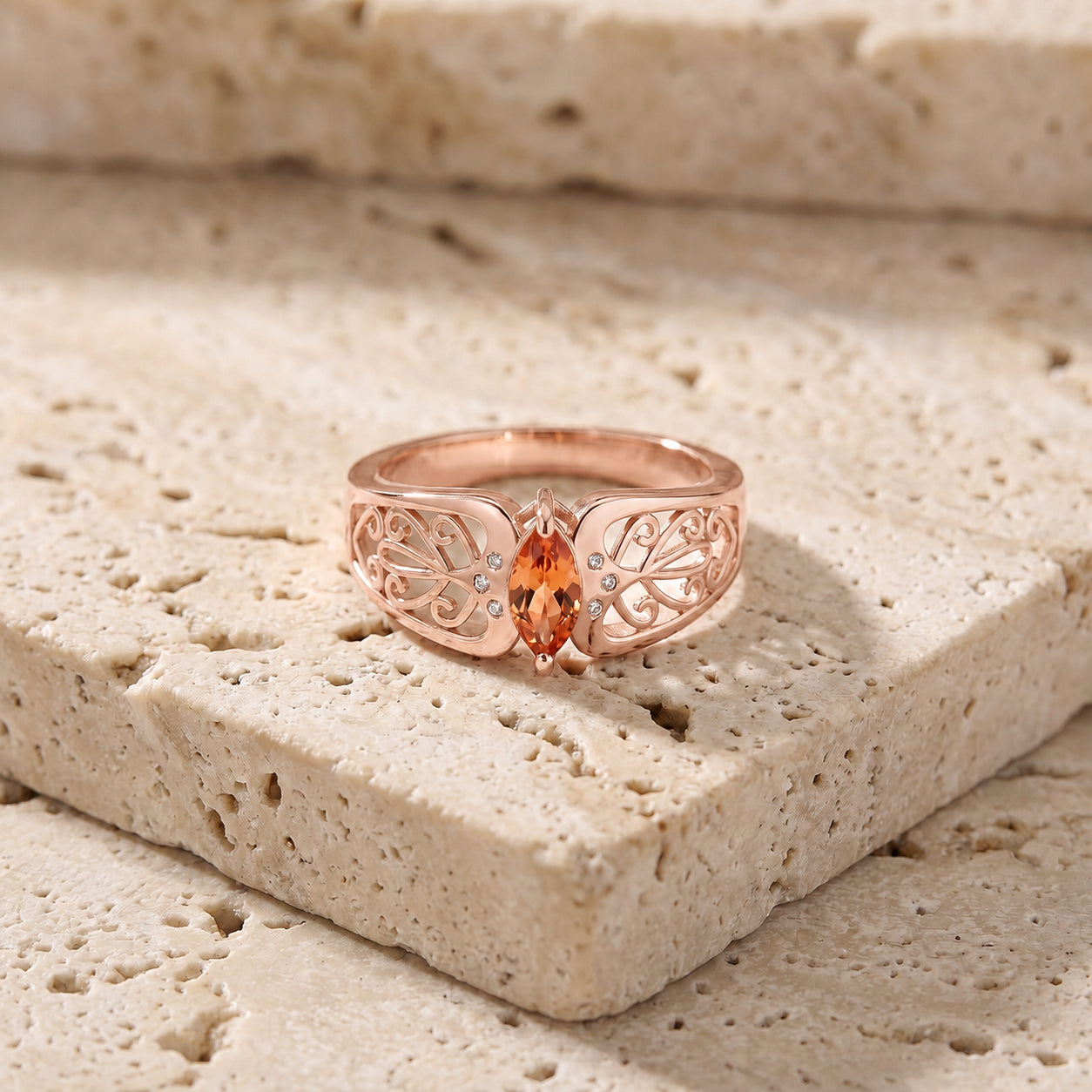 Rose Gold Petal Ring Sapphire 10K — Penelope