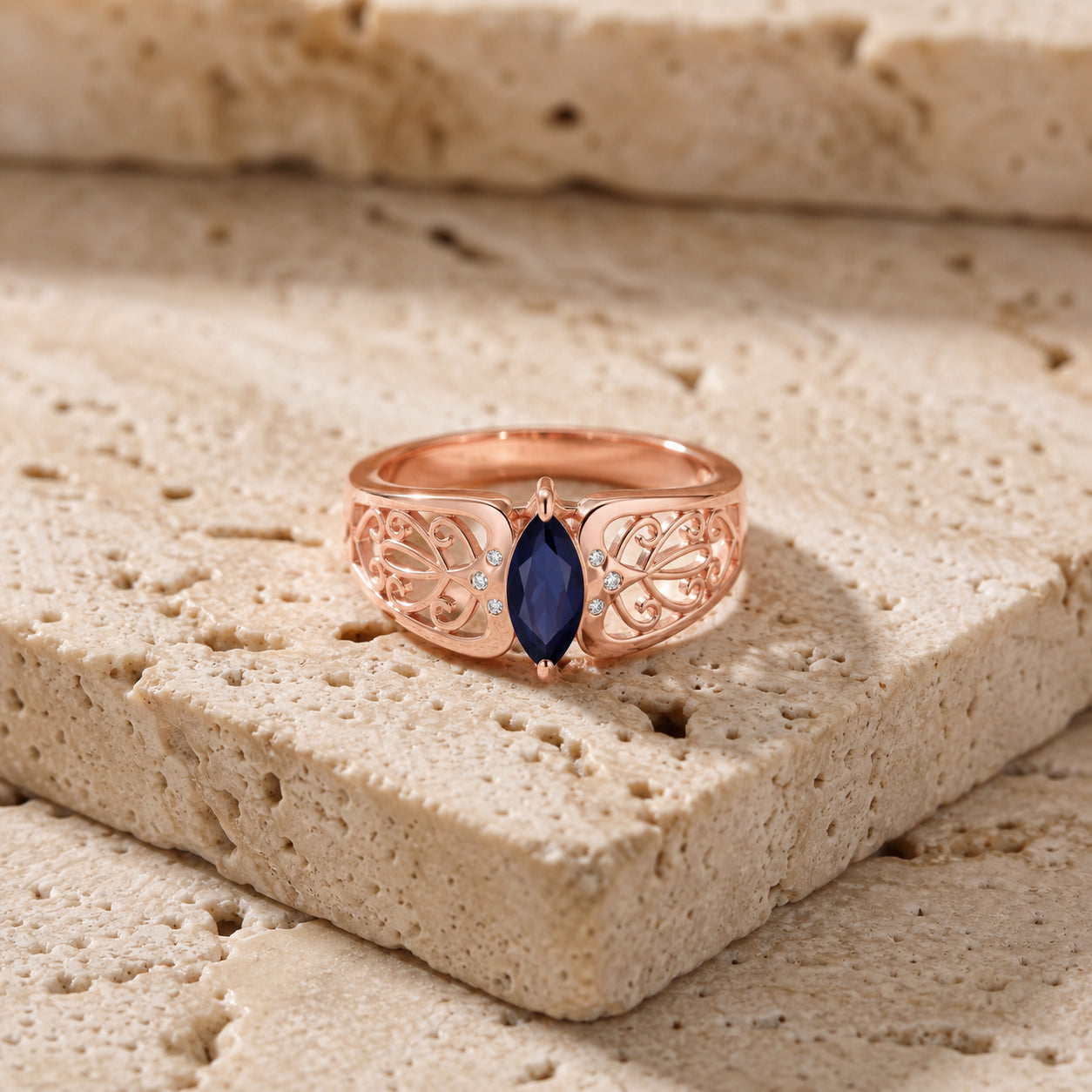 Rose Gold Petal Ring Sapphire 10K — Penelope