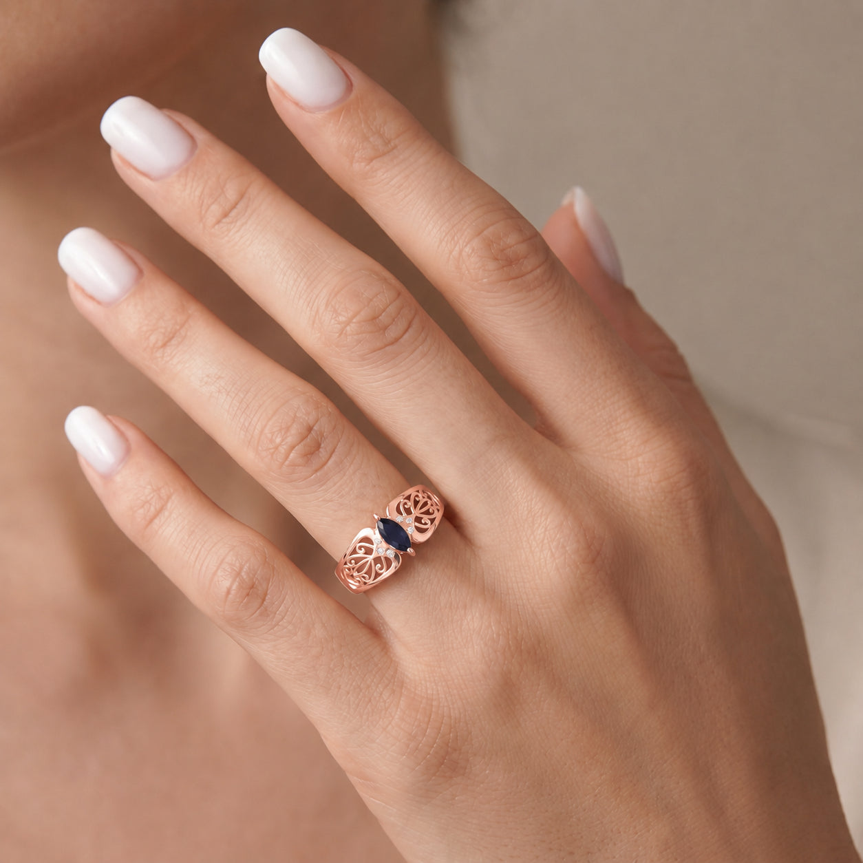 Rose Gold Petal Ring Sapphire 10K — Penelope