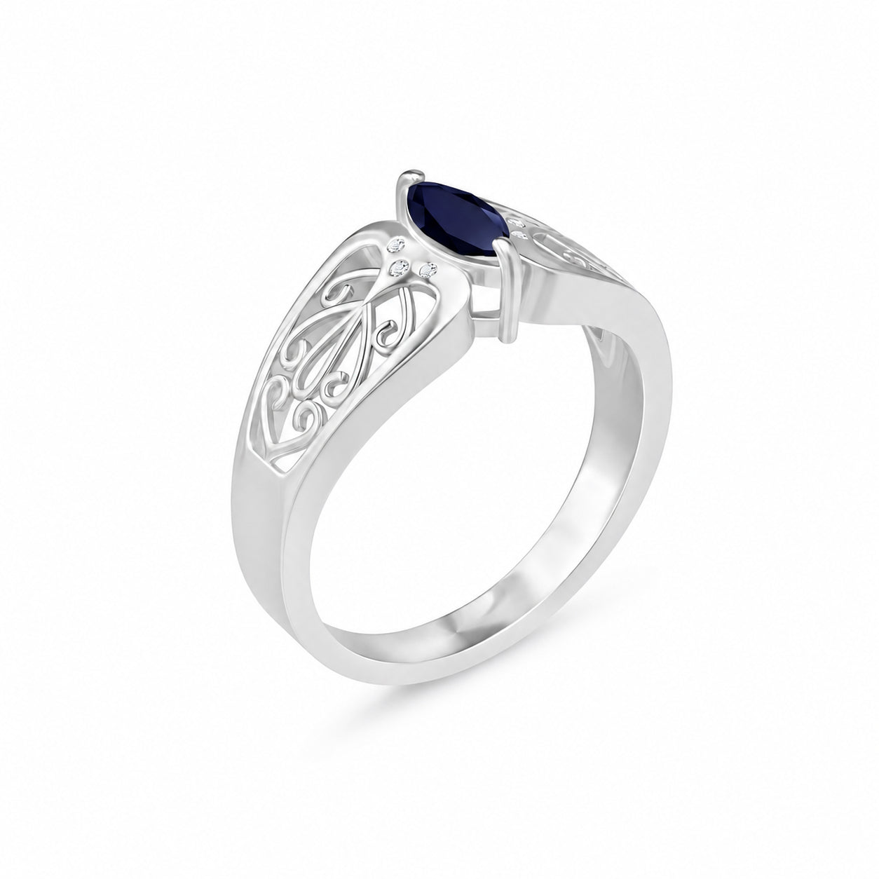 White Gold Petal Ring Sapphire 10K — Penelope