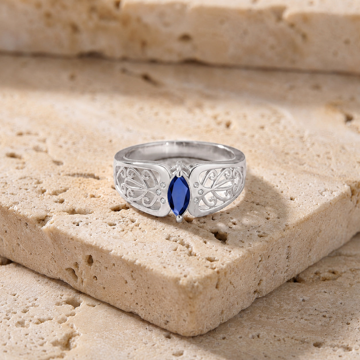 White Gold Petal Ring Sapphire 10K — Penelope