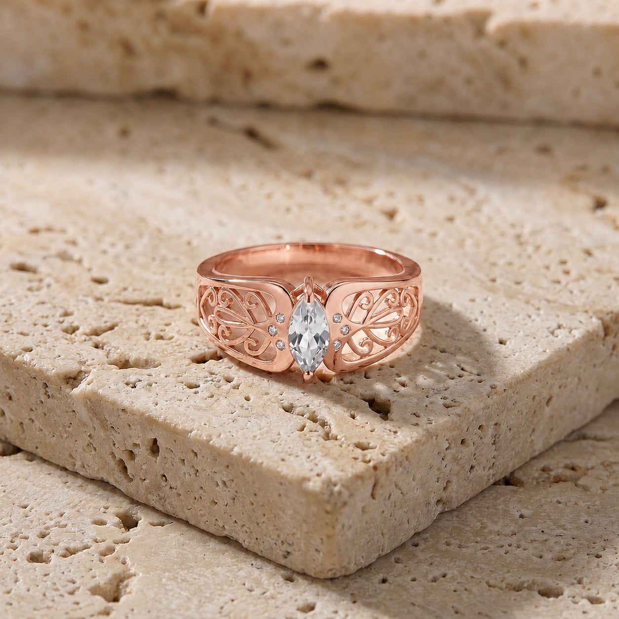 Rose Gold Petal Ring Emerald 10K — Penelope