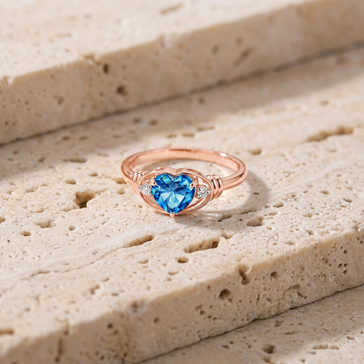 Rose Gold Belle Ring Blue Topaz 10K — Pierina