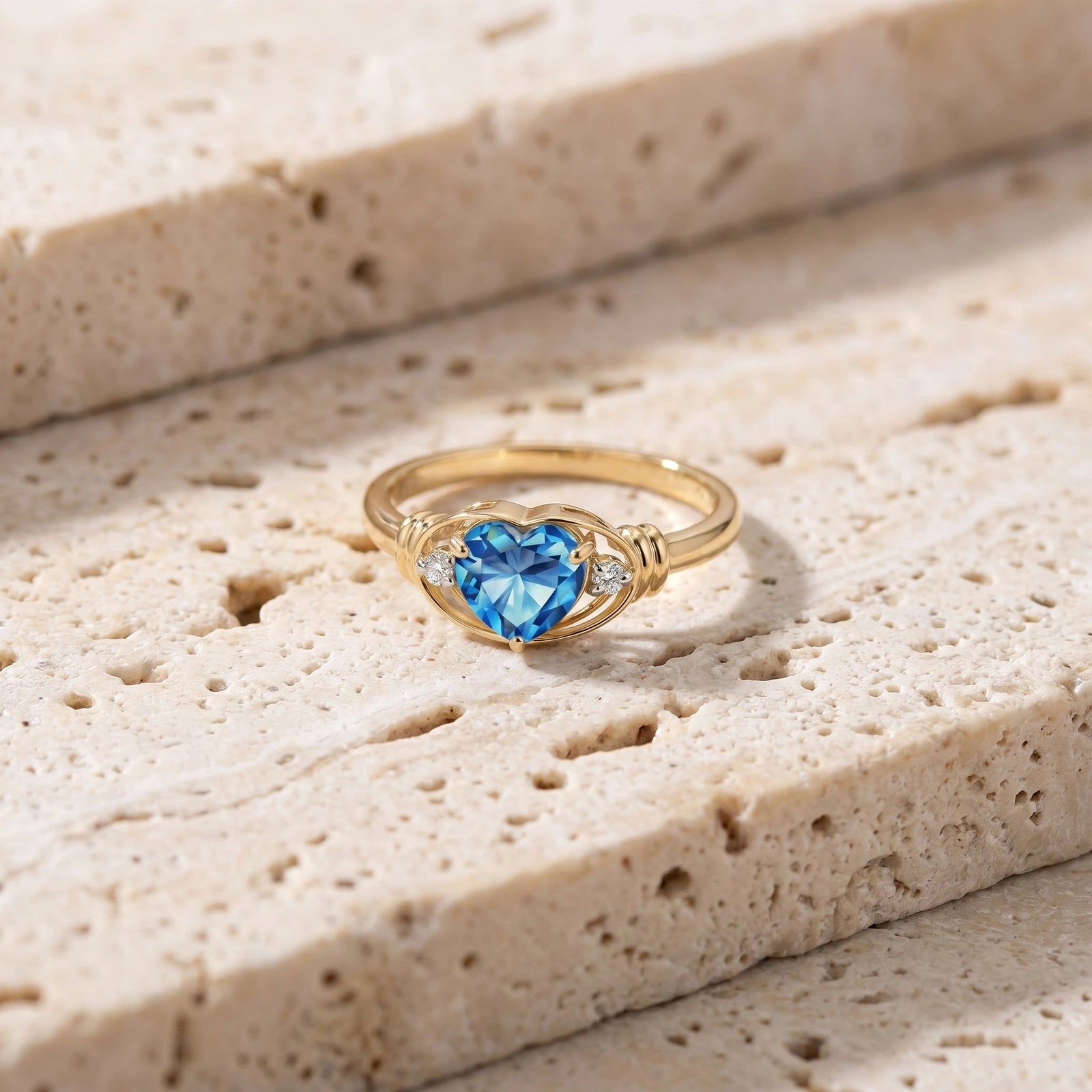 Yellow Gold Belle Ring Blue Topaz 10K — Pierina