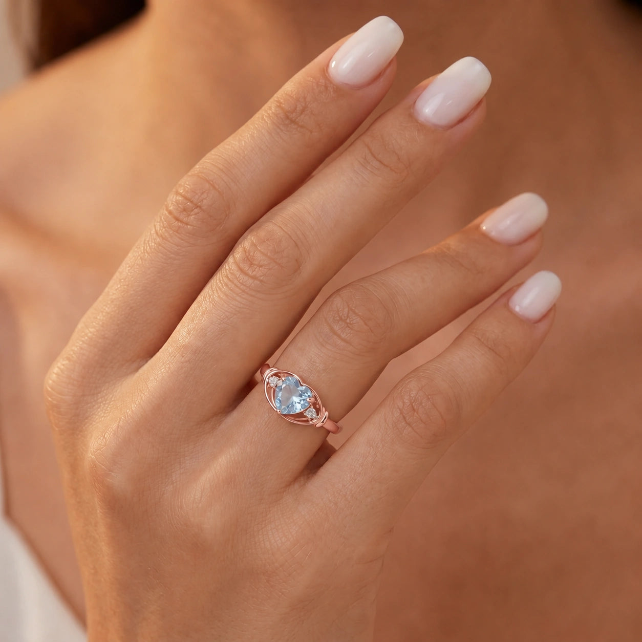 Rose Gold Diamond & Aquamarine — Ortensia