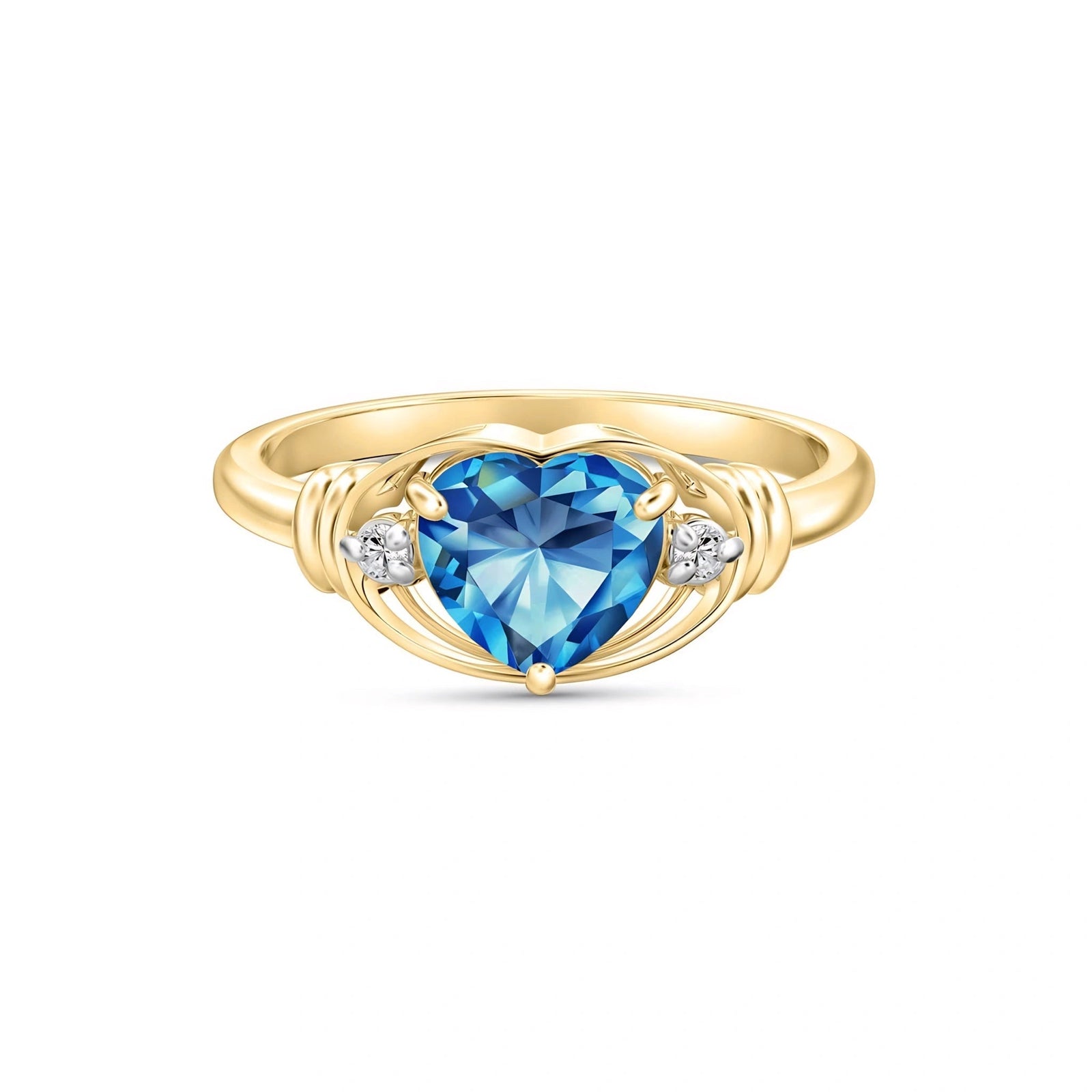Yellow Gold Diamond & Blue Topaz — Ortensia