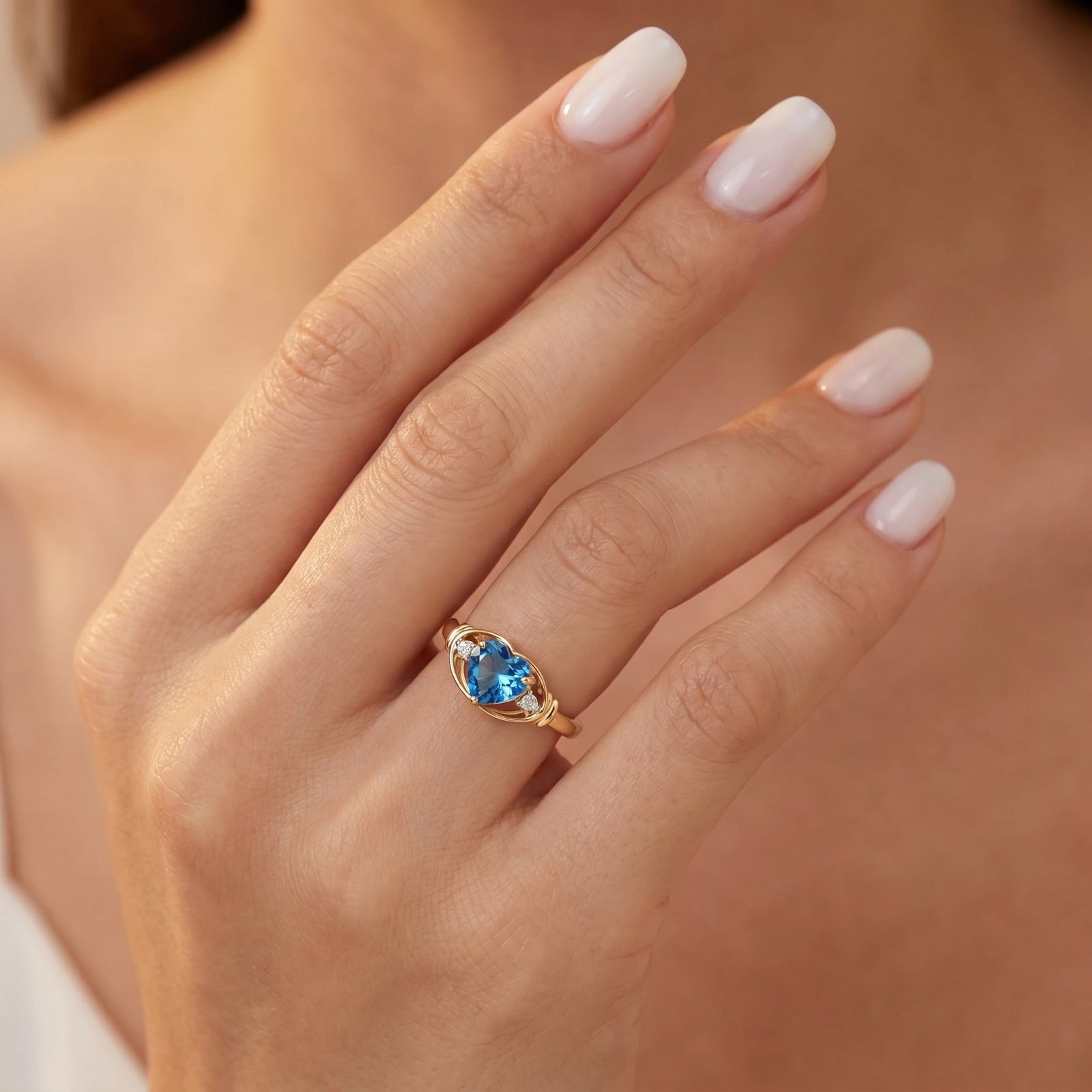 Yellow Gold Diamond & Blue Topaz — Ortensia