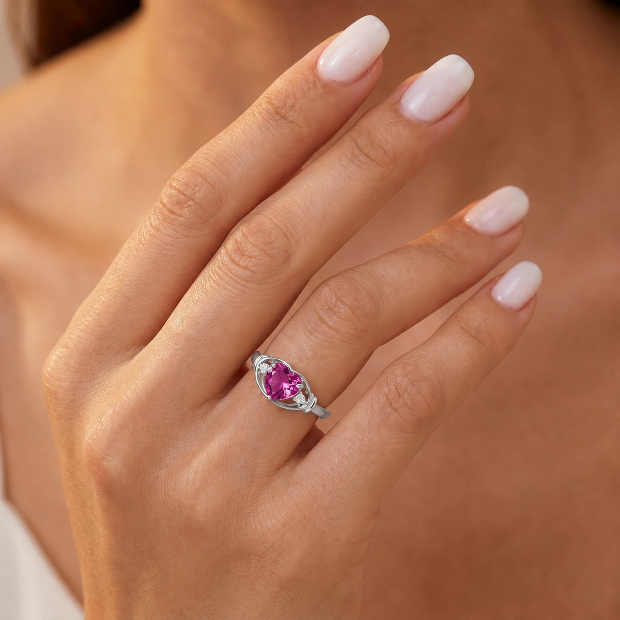 White Gold Diamond & Pink Topaz — Ortensia