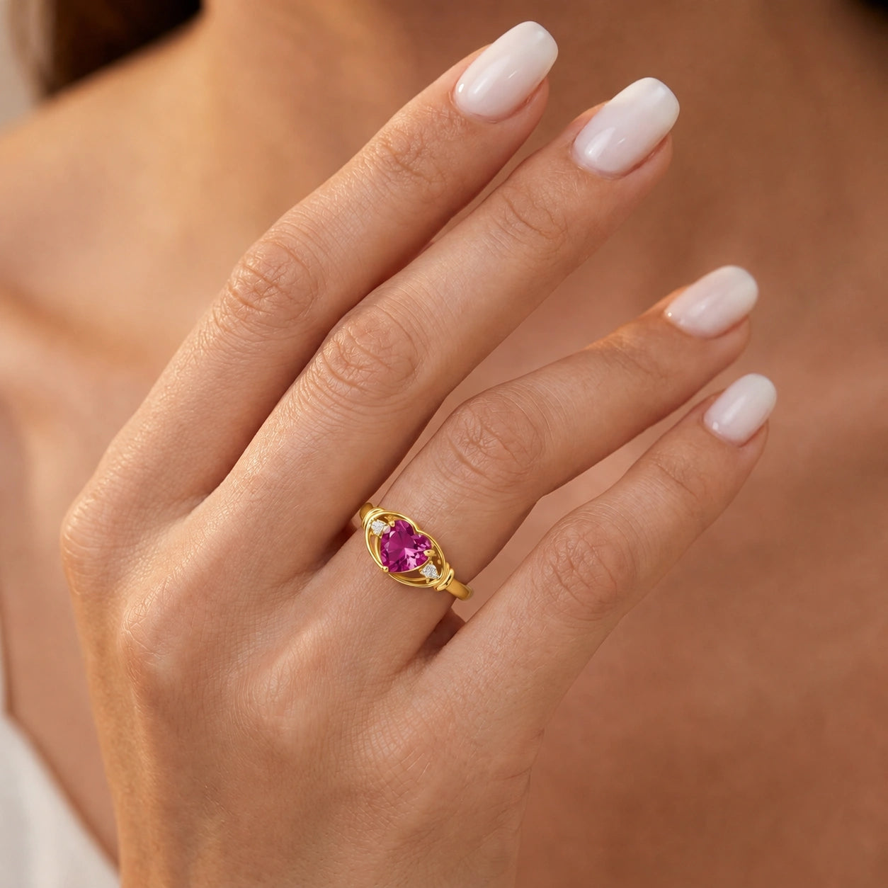 Yellow Gold Diamond & Pink Topaz — Ortensia