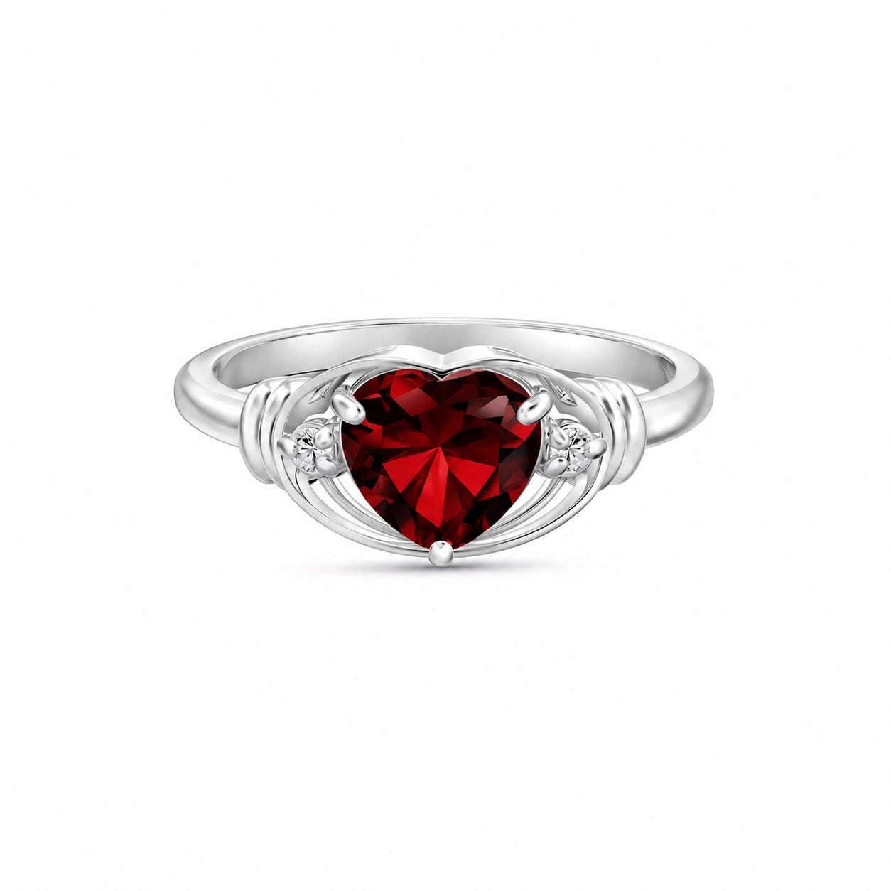 White Gold Belle Ring Garnet 10K — Pierina