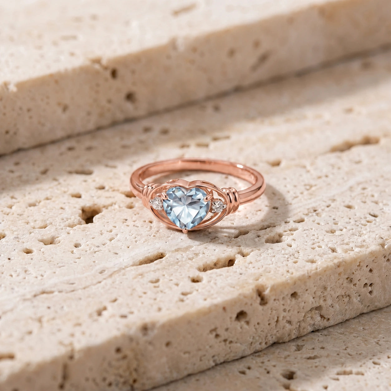 Rose Gold Belle Ring Aquamarine 10K — Pierina