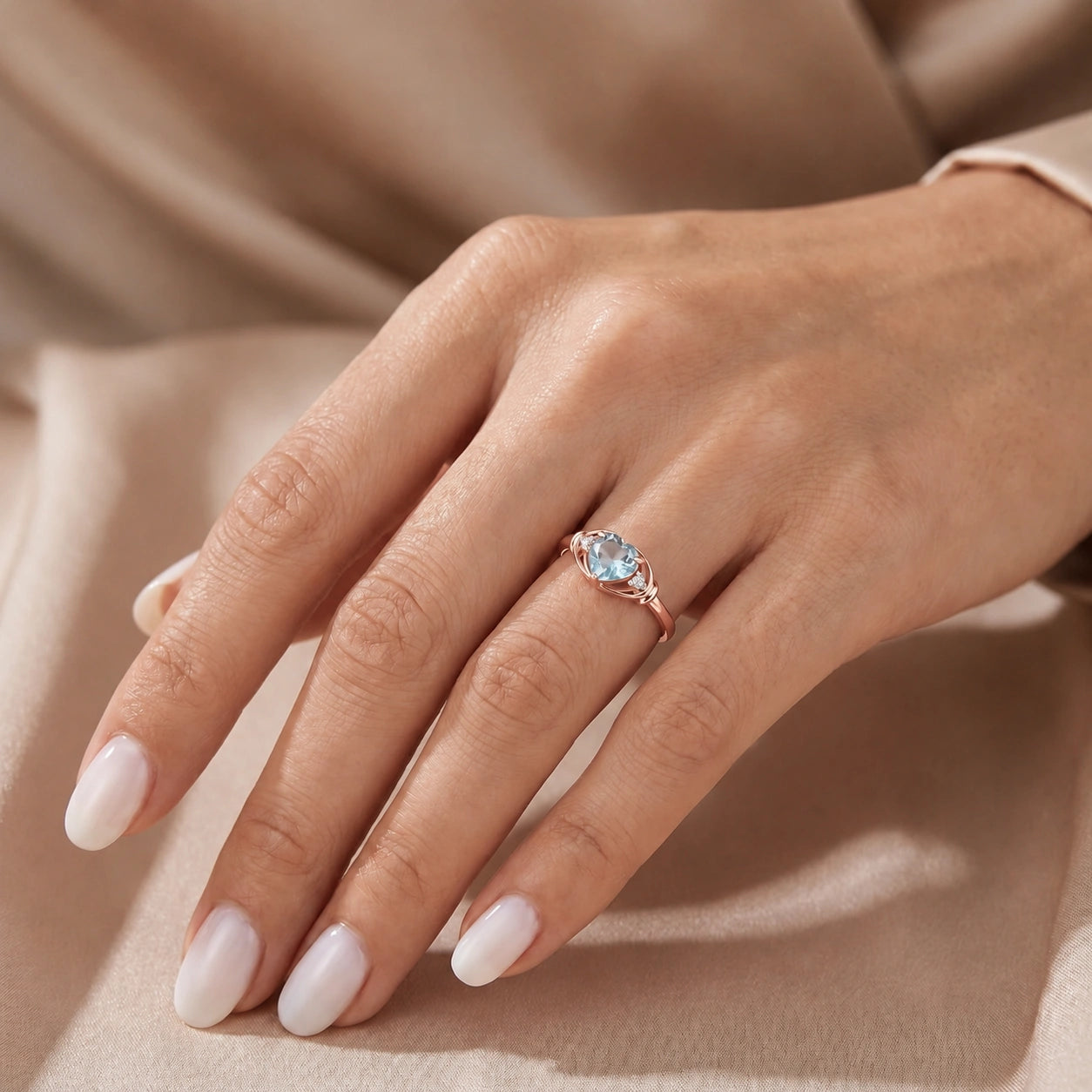 Rose Gold Belle Ring Aquamarine 10K — Pierina