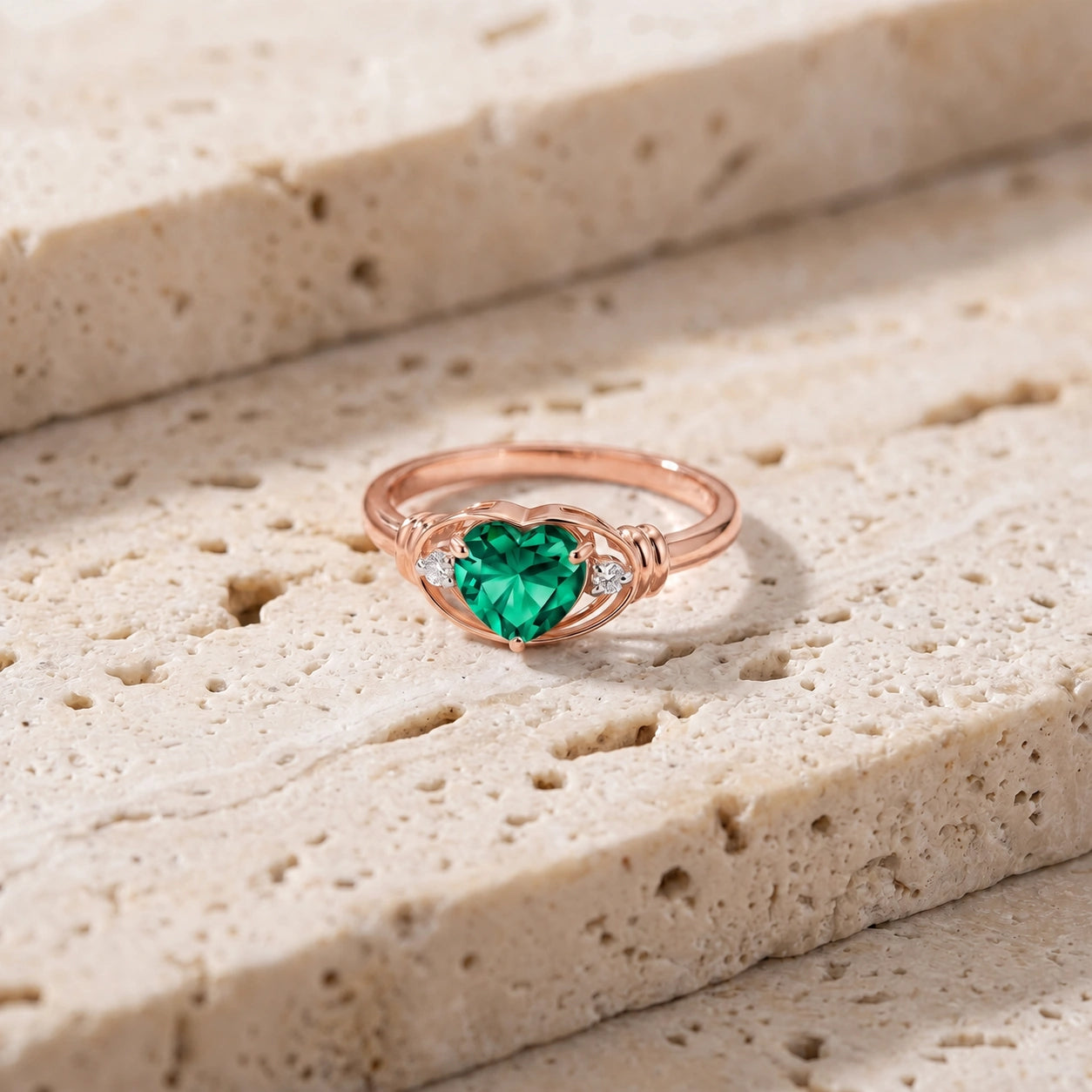 Rose Gold Belle Ring Emerald 10K — Pierina