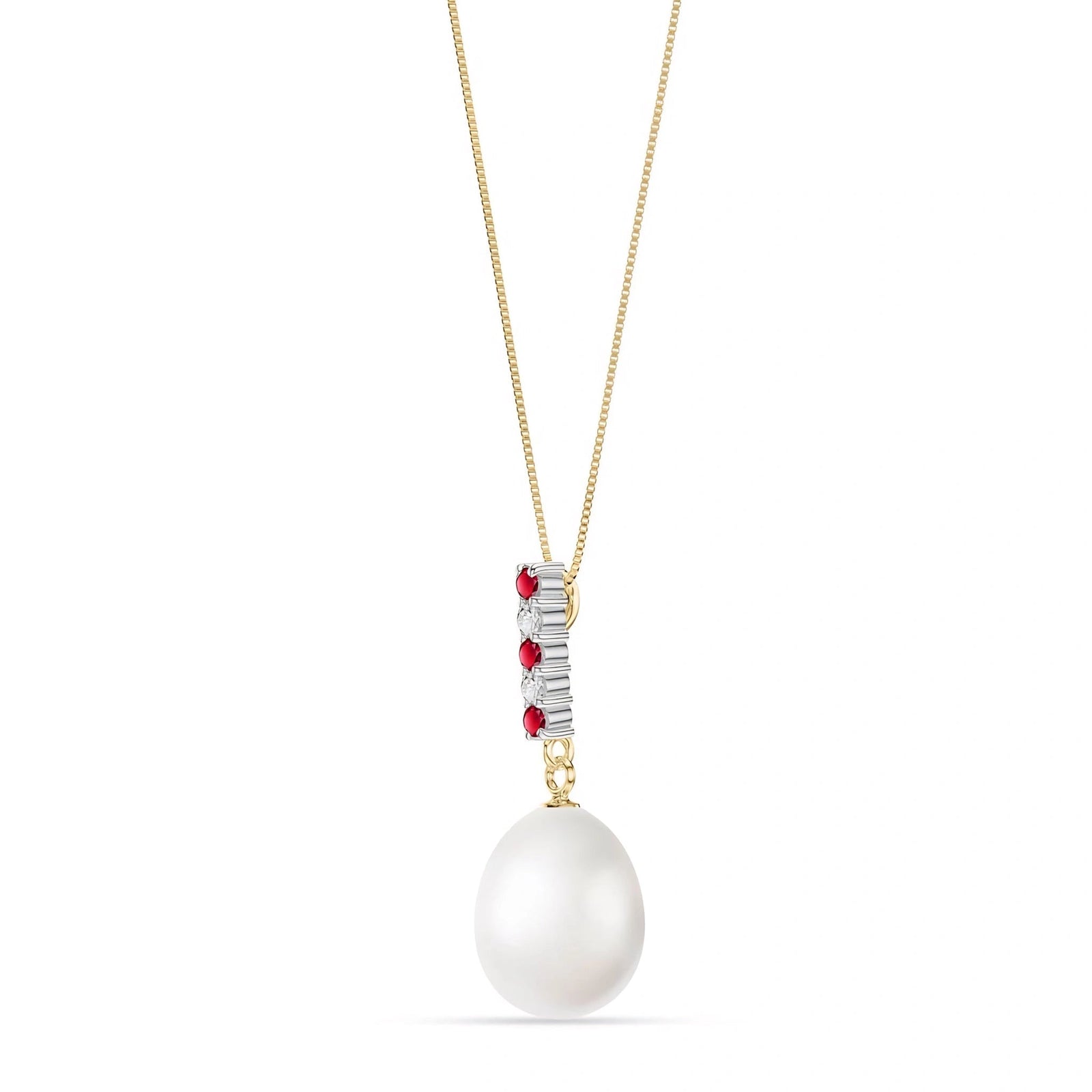 Yellow Gold Pearl & Diamond & Ruby — Ottaviana