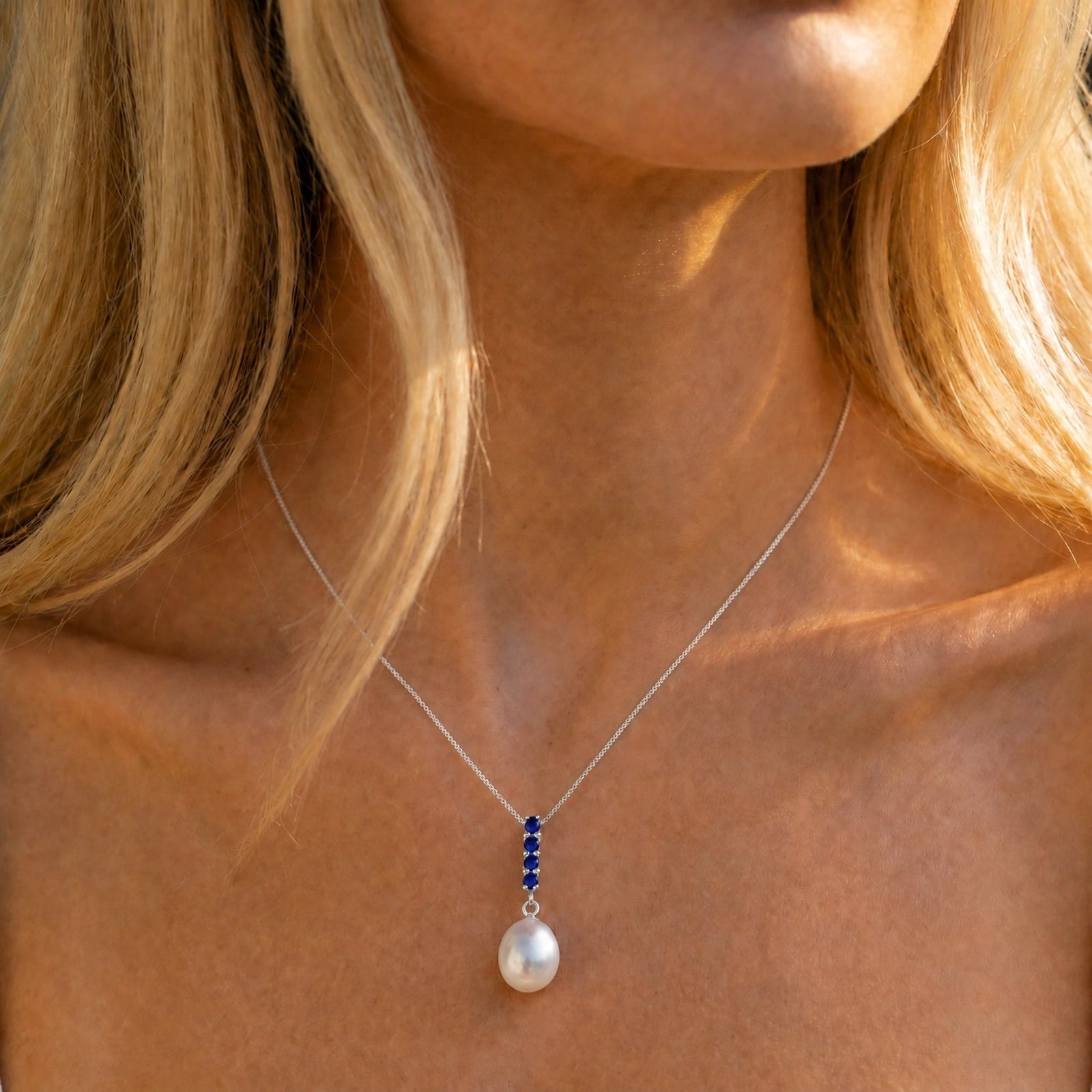 White Gold Pearl & Sapphire — Ottaviana
