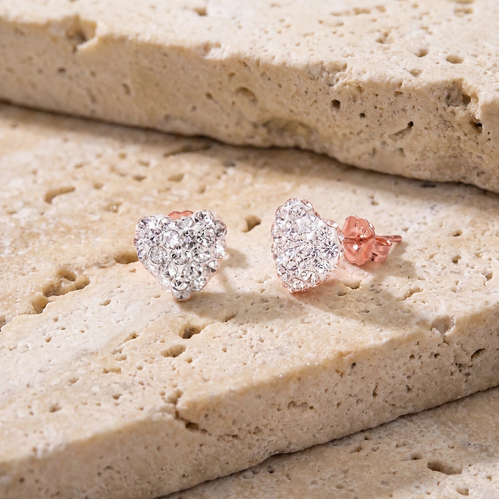 Rose Gold Heart Earrings Zirconia 10K — Ester