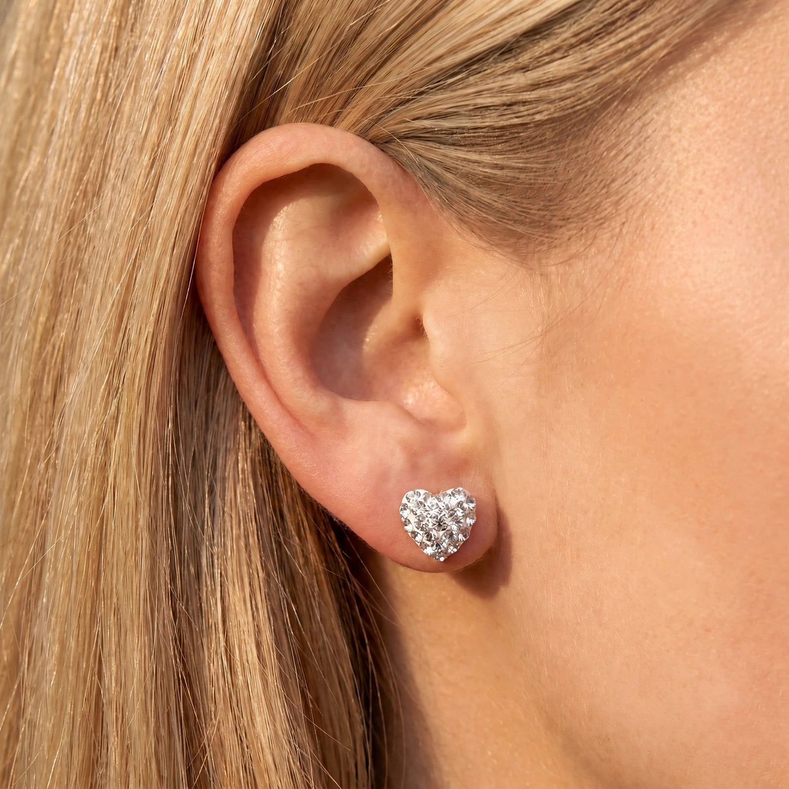 White Gold Heart Earrings Zirconia 10K — Ester