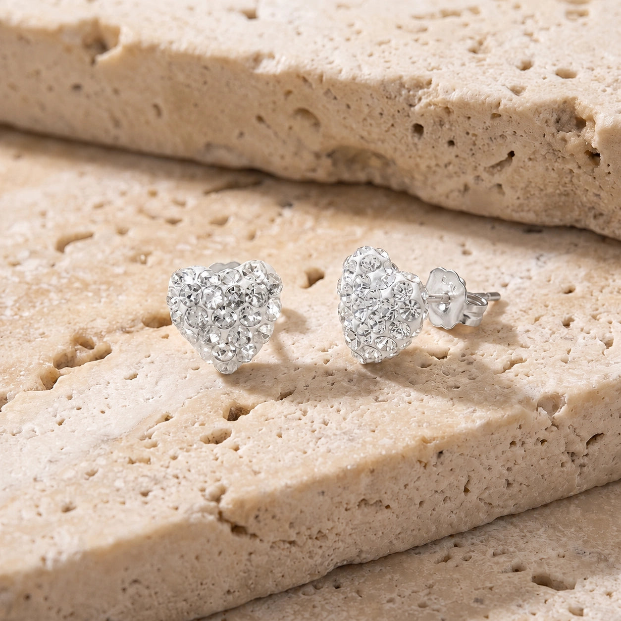 White Gold Heart Earrings Zirconia 10K — Ester