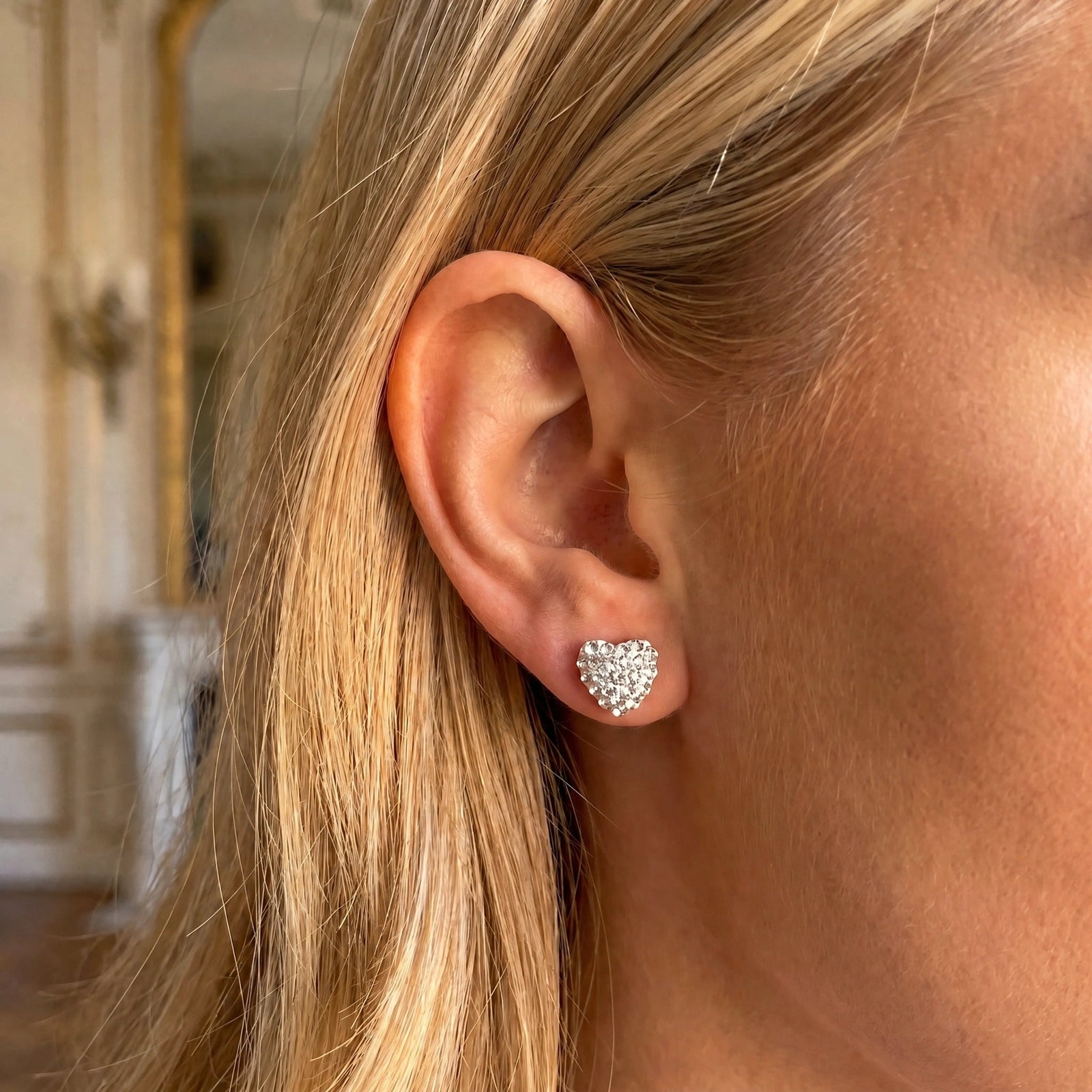 White Gold Heart Earrings Zirconia 10K — Ester