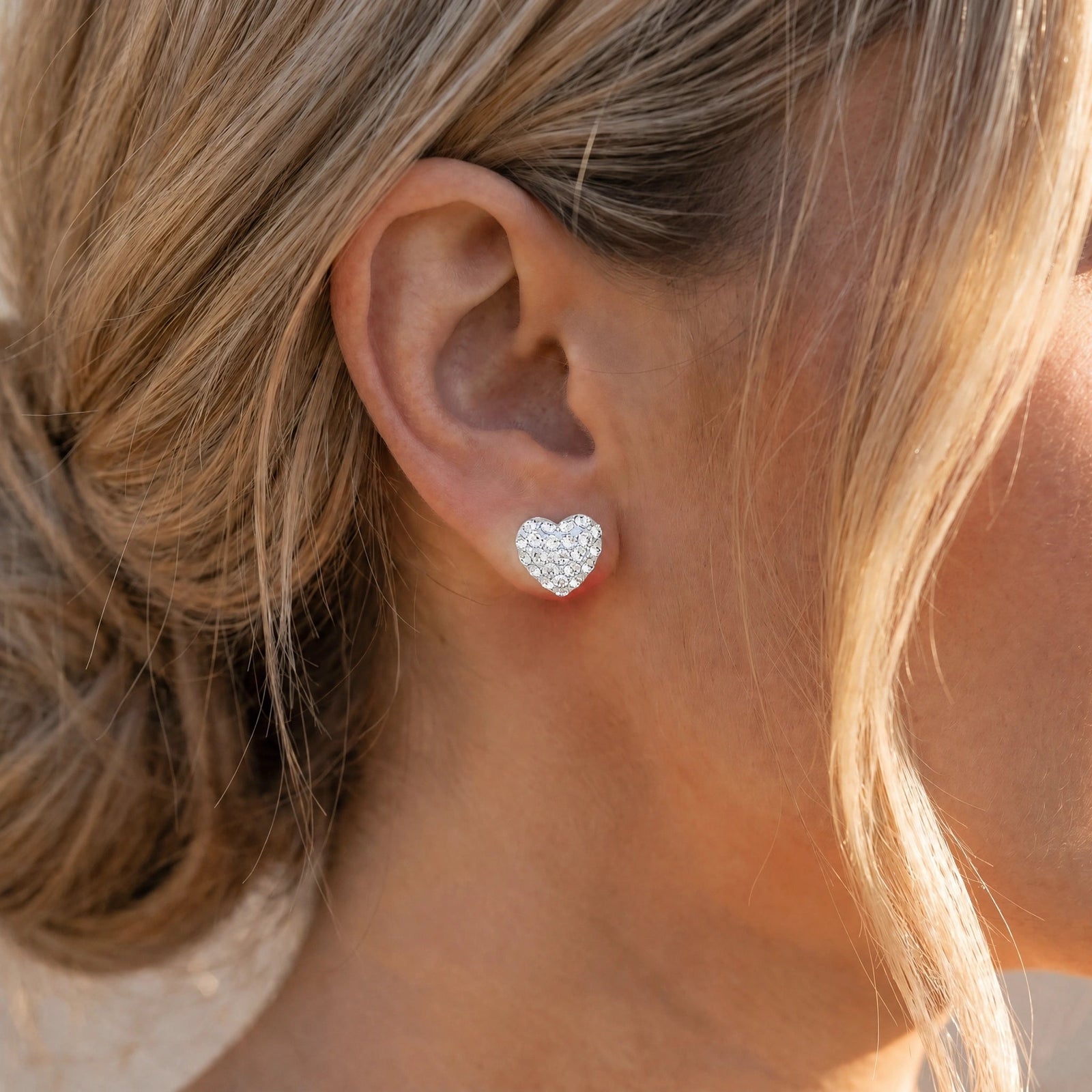 White Gold Heart Earrings Zirconia 10K — Ester