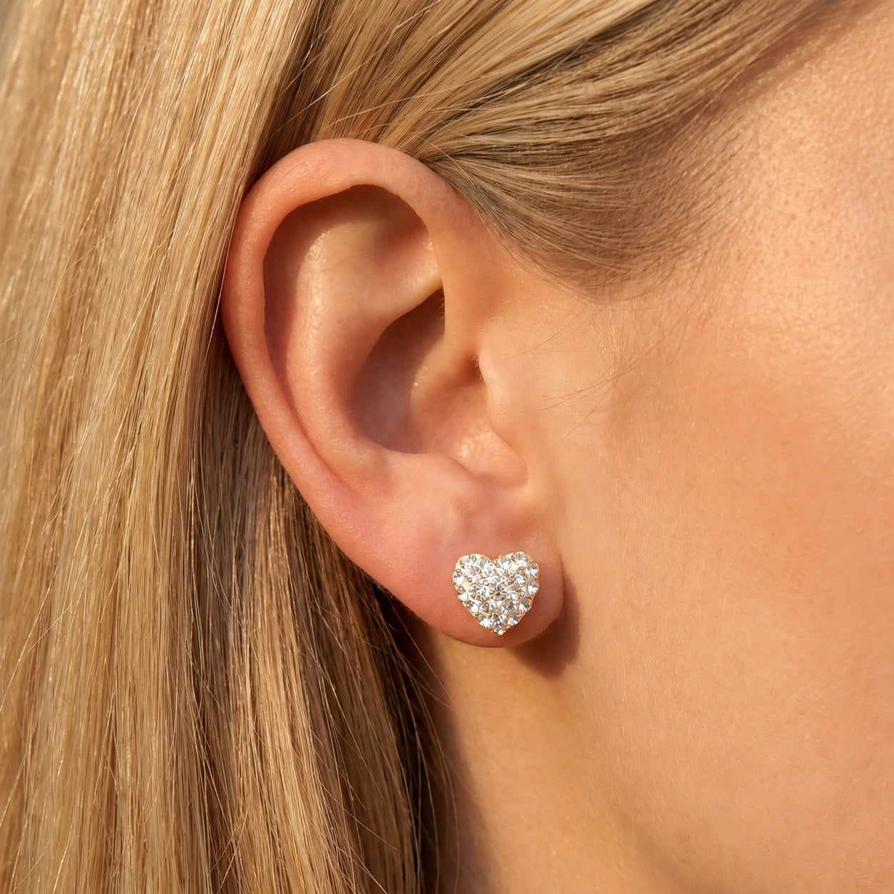 Yellow Gold Heart Earrings Zirconia 10K — Ester