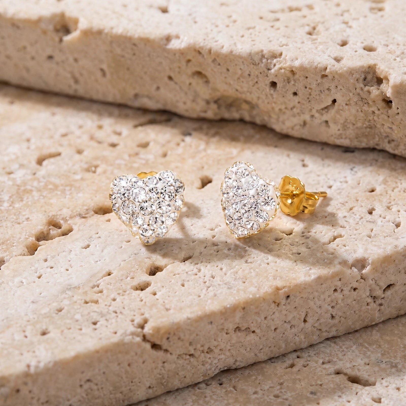 Yellow Gold Heart Earrings Zirconia 10K — Ester